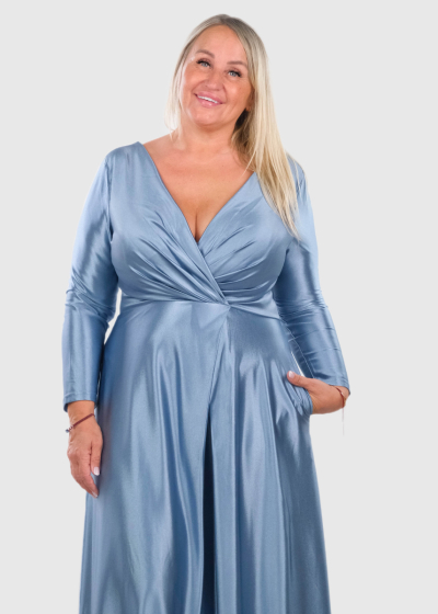 Aefre Plus Size blue V-neck evening dress