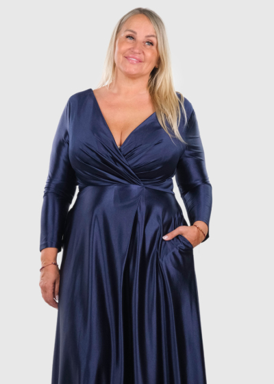 Aefre Plus Size dark blue V-neck evening dress