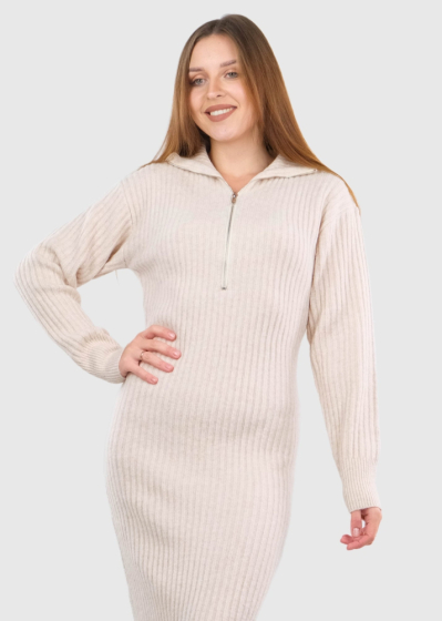 Aurora beige zipped sweater dress