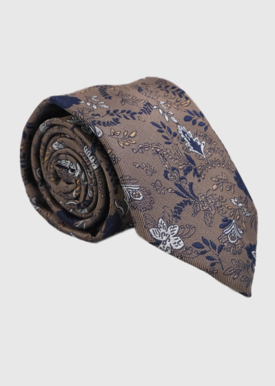 Brown men's floral printed tie