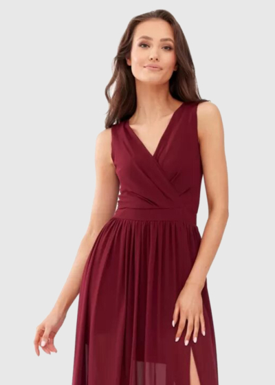 Kendra bordo long V-neck evening dress