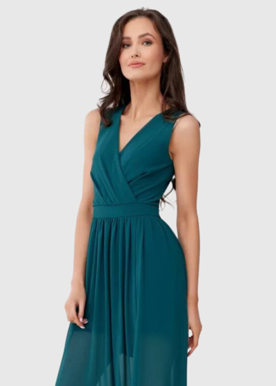 Kendra dark green long V-neck evening dress