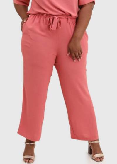 Paula Plus Size pink women's belted pants