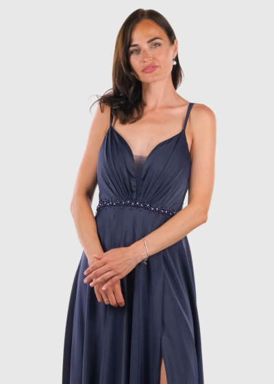 Brietta dark blue cami strap evening dress