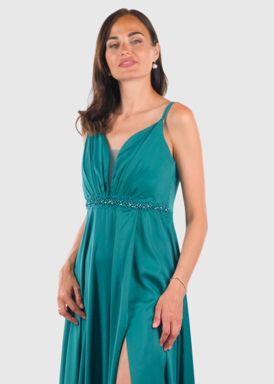 Brietta green cami strap evening dress