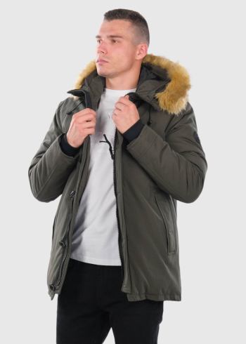 Ciprian dark green hooded jacket with detachable fur liner