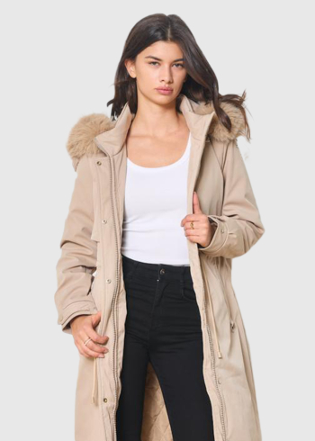 Dorota beige long drawstring jacket
