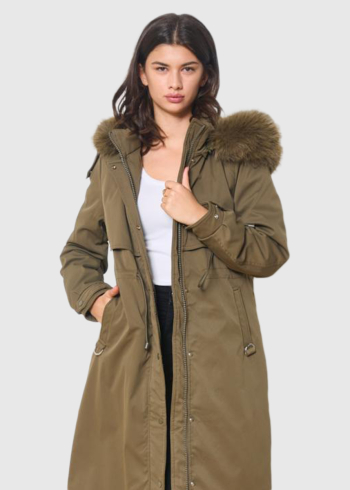 Dorota khaki long drawstring jacket