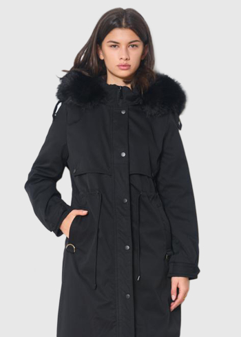 Dorota black long drawstring jacket