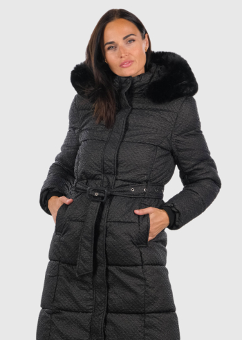 Edina black long jacket with a belt
