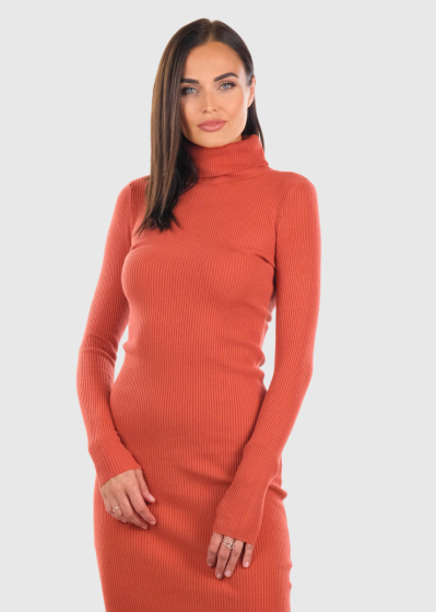 Giulia dark orange high neck sweater dress