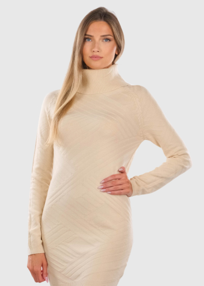 Geneva beige high neck sweater dress