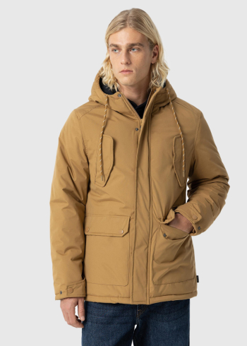 Light brown men's parka with patch pockets