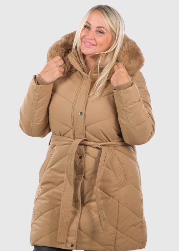 Davina Plus Size light brown women's jacket with belt