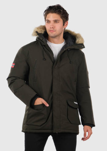 Edison khaki men's parka with hood
