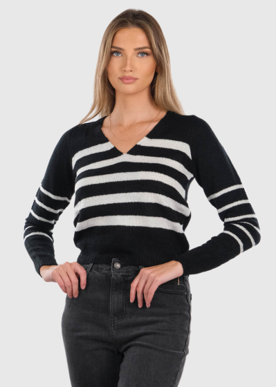 V-neck striped sweater