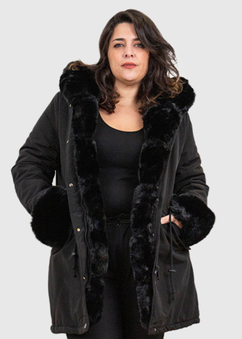Ilaya Plus Size black fur inserts jacket