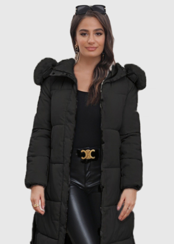 Isalinа black long jacket with belt