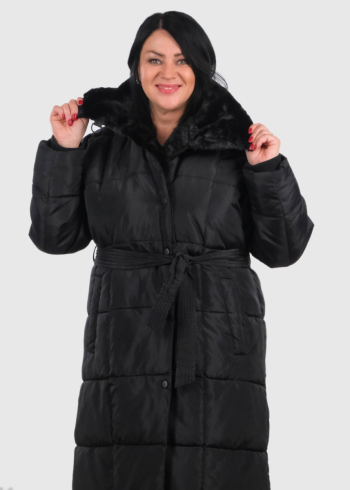 Janita Plus Size black long jacket with belt