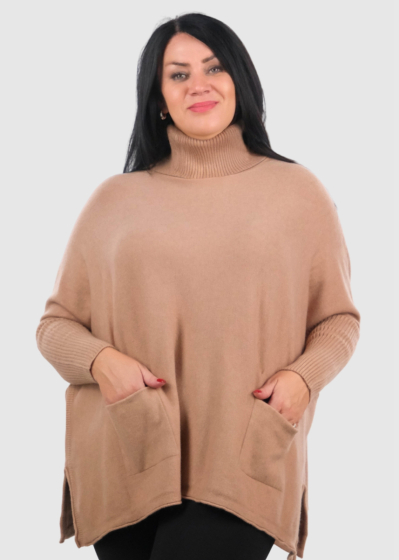 Jiyeon Plus Size beige sweater with pockets