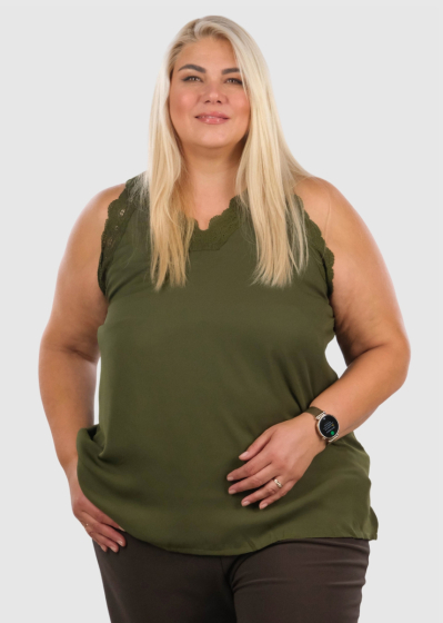 Karina Lielo izmēru haki tops ar mežģīņu detaļām