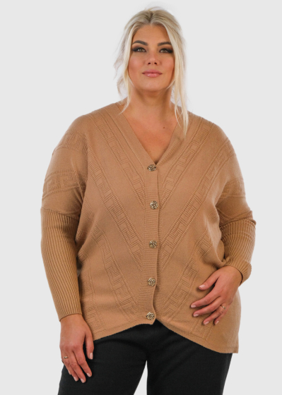 Lale Plus Size beige buttoned cardigan