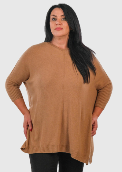 Lada Plus Size beige sweater with side cuts 