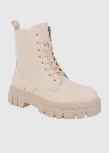 Lanika beige women's lace-up boots