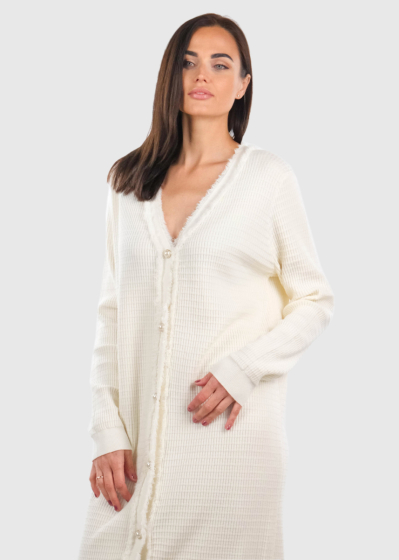 Lilith white long sweater dress with buttons