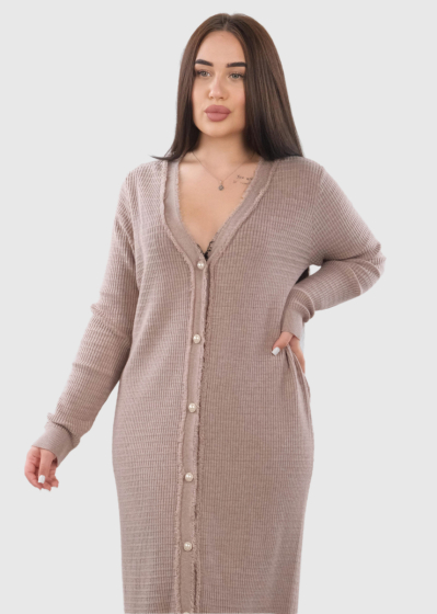 Lilith beige long sweater dress with buttons