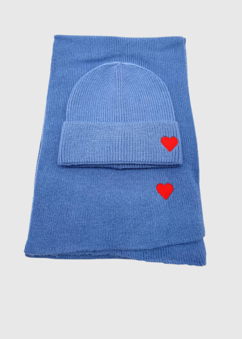 Hope blue scarf and hat with heart