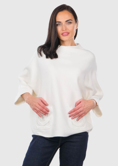 Lezina white sweater with pockets