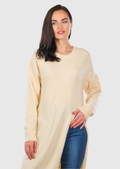 Leora beige long sweater with split