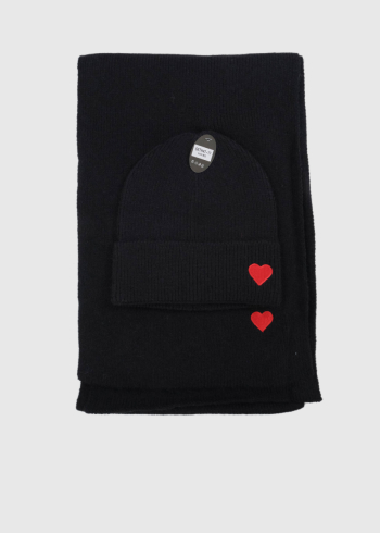 Hope black scarf and hat with heart