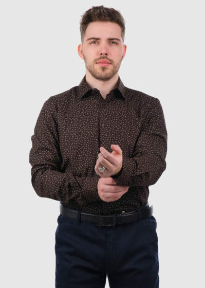 Regular Fit dark brown printed shirt