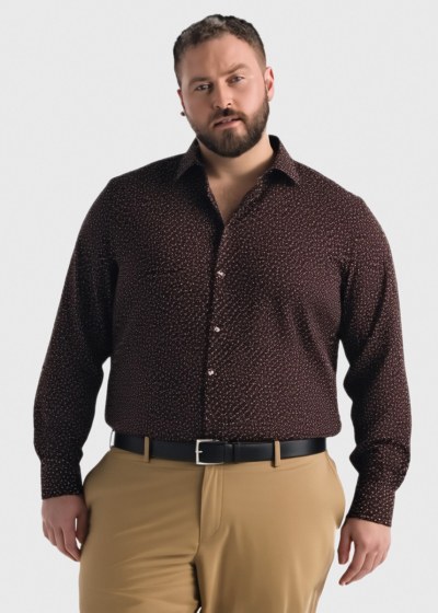 Regular Fit Plus Size dark brown printed shirt