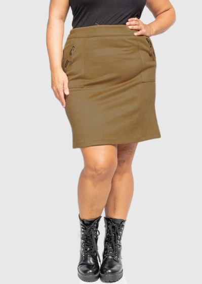 Adelaide Plus Size brown bodycon skirt with pockets