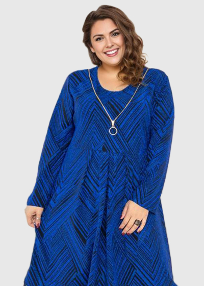 Zevide Plus Size blue long sleeve evening dress