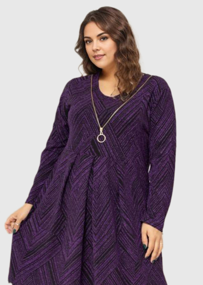 Zevide Plus Size dark purple long sleeve evening dress