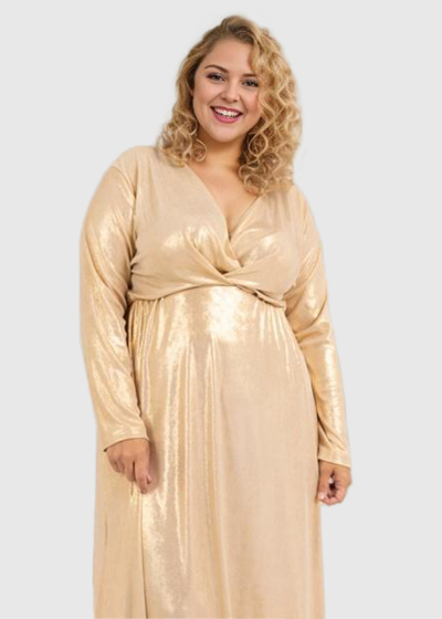 Zaira Plus Size gold evening dress