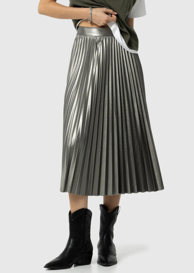 Grey pleated skirt with a side zip