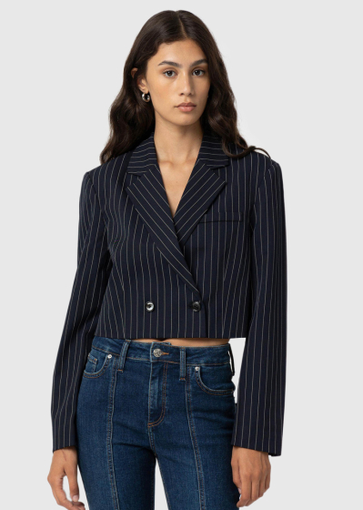 Dark blue cropped striped blazer