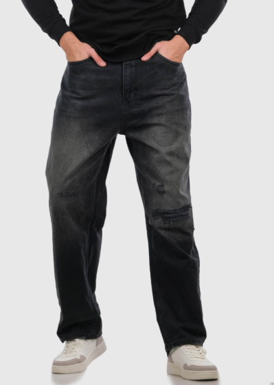 Wael Regular Fit dark grey distressed jeans
