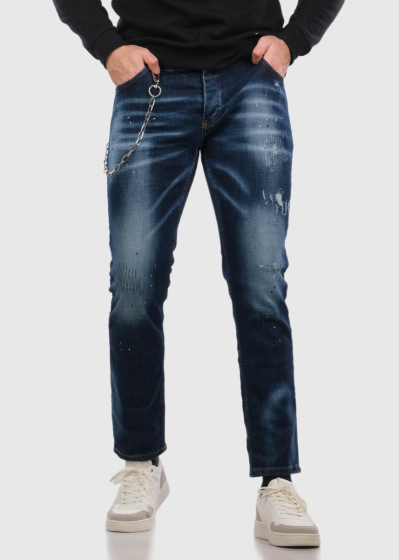 William Slim Fit dark blue distressed jeans