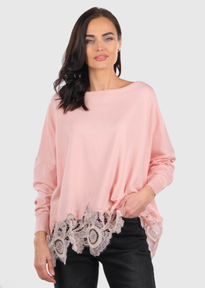 Catalina pink sweater with lace trim