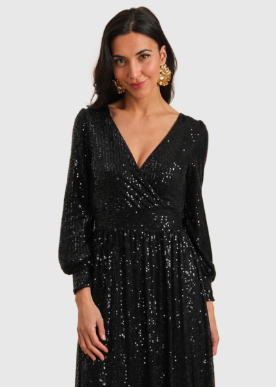 Alzira black long sparkle evening dress