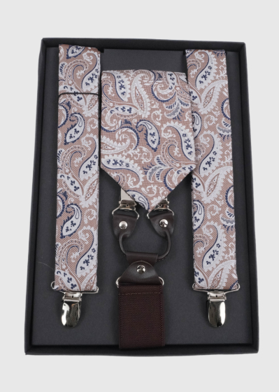 Set of suspenders and tie with pattern