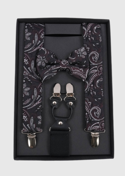 Set of suspenders and tie with pattern