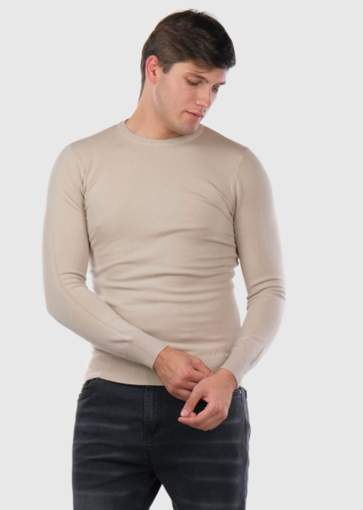 Gianni бежевый мужской джемпер с круглым вырезом