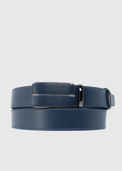 Corrado dark blue leather belt with metal buckle